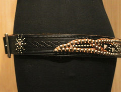 HTC Multi-Studded Western Tooled Black Belt with Saddle Alligator Embossed Inserts