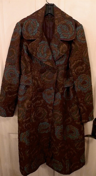 James Coviello Floral Damask Coat in Burgundy, Teal and Gold