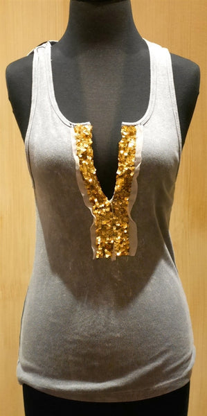 Post Vegas Gold Sequin V-Neck Tank Top