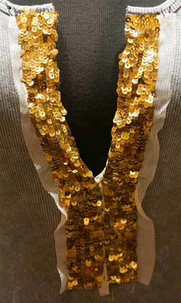 Post Vegas Gold Sequin V-Neck Tank Top