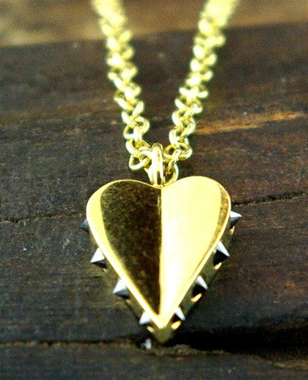 Ron Hami Thorned Heart Necklace with Black and White Diamonds in 18K Gold