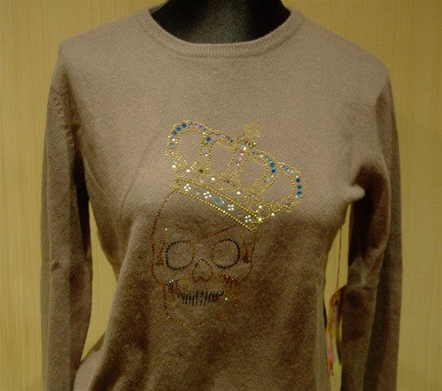 Cake Couture Skull Crystal Embellished Cashmere Crewneck Sweater