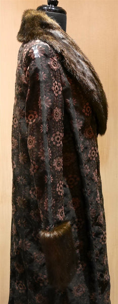 James Coviello Brocade Opera Coat with Faux Fur Collar and Cuffs