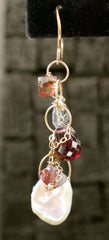 Melissa Joy Manning Pearl, Garnet and Iolite Earrings in 14K Yellow Gold