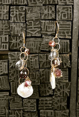 Melissa Joy Manning Pearl, Garnet and Iolite Earrings in 14K Yellow Gold