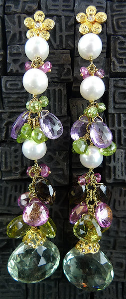 Colette Stechle 18K Yellow Gold, Pearl, Amethyst, Topaz, Peridot, and  Citrine Earrings