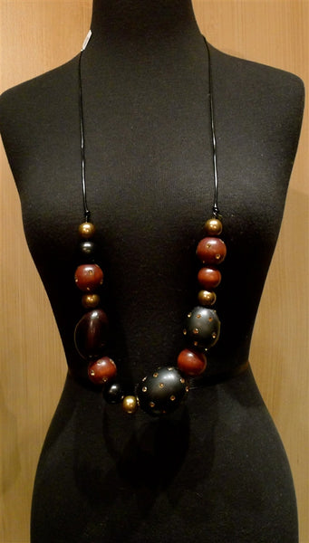 Basia Black Tagua Wood Bead and Swarovski Crystal Necklace