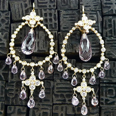 Erica Courtney 18K Yellow Gold, Diamond and Morganite Chandelier Earrings w/ Charms