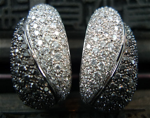 Estate Salavetti Black and White Diamond Earrings in 18K White Gold