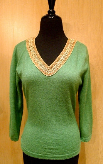 Armand Diradourian Cashmere Sweater with Wooden Bead Embellishment