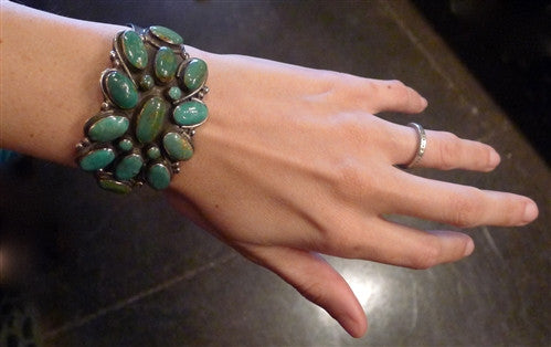 Turquoise and Sterling Silver Old Pawn Cuff Bracelet