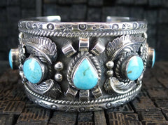 Signed Sterling Silver and Turquoise Cuff Bracelet