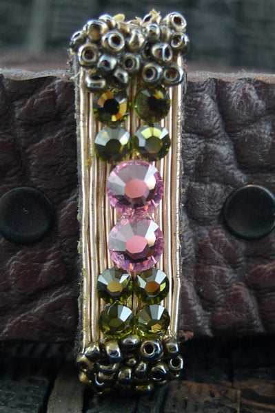 Ivy Belt Encrusted with Pink and Green Swarovski Crystals with Studded Leather Belt