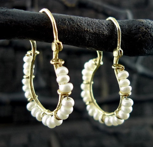 Sonya Ooten Pearl Hoop Earrings in 18K Yellow Gold