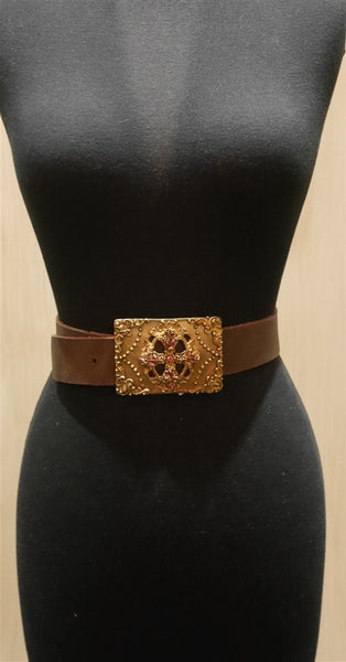 Virgin Saints & Angels Rose of Venus Gold Buckle and Brown Leather Belt