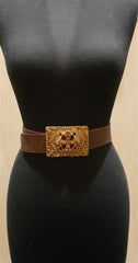 Virgin Saints & Angels Rose of Venus Gold Buckle and Brown Leather Belt