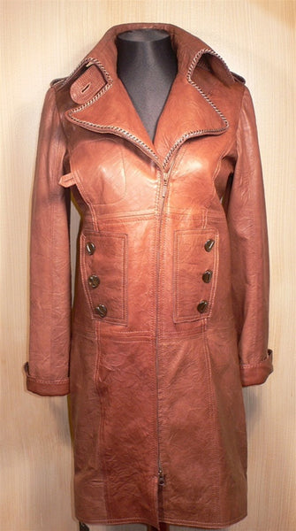 NV Long Leather Coat with Chain Detail