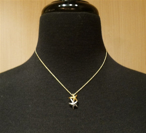 Umlaut 18K White and Yellow Gold with Diamond Starfish Necklace