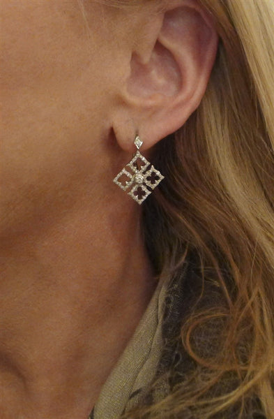 Loree Rodkin Tiny Gothic Open Clover Cross Earrings in 18K White Gold and Diamonds