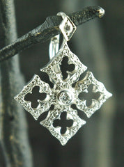 Loree Rodkin Tiny Gothic Open Clover Cross Earrings in 18K White Gold and Diamonds