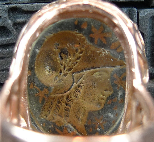 Antique Venetian Glass Intaglio Ring of the Goddess Athena