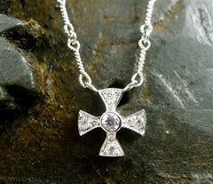 Jude Frances 18K White Gold and Diamond Maltese Cross Necklace