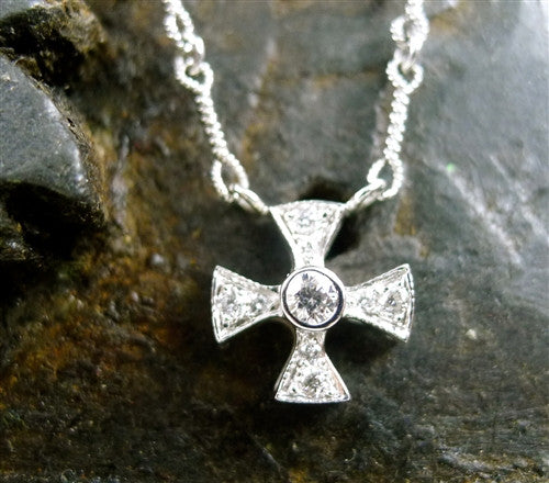 Jude Frances 18K White Gold and Diamond Maltese Cross Necklace