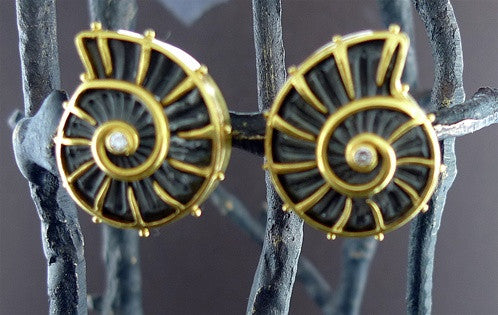 Carloyn Tyler Ammonite Clip Earrings in 22K Yellow Gold with Diamond Accents