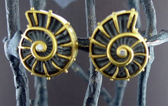 Carloyn Tyler Ammonite Clip Earrings in 22K Yellow Gold with Diamond Accents