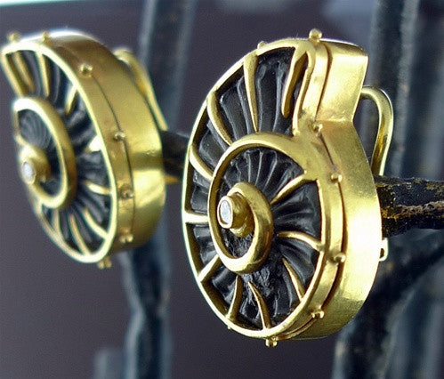 Carloyn Tyler Ammonite Clip Earrings in 22K Yellow Gold with Diamond Accents