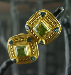 Carolyn Tyler 22K Yellow Gold, Peridot, and Blue Topaz Earrings