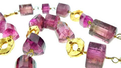 Dominique Cohen 18K Yellow Gold and Pink Tourmaline Bamboo Necklace