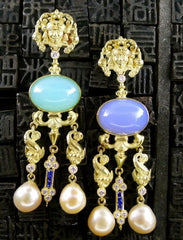 Yves Kamioner 18K Yellow Gold, Diamond, Sapphire, and Pearl Earrings