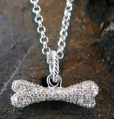 D & A 14K White Gold and Diamond Pave Dog Bone Charm Necklace