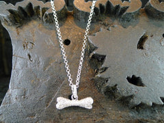 D & A 14K White Gold and Diamond Pave Dog Bone Charm Necklace