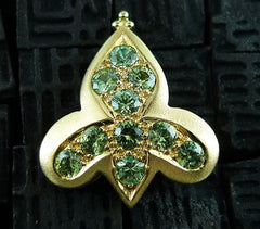 Paula Crevoshay RARE  Demantoid Garnet and  Pearl Fleur de Lis Earrings in 18K Yellow Gold