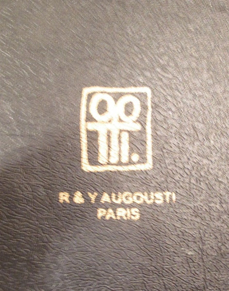 R & Y Augousti Paris Black Ostrich Skin Wastebasket--Mahogany Lined