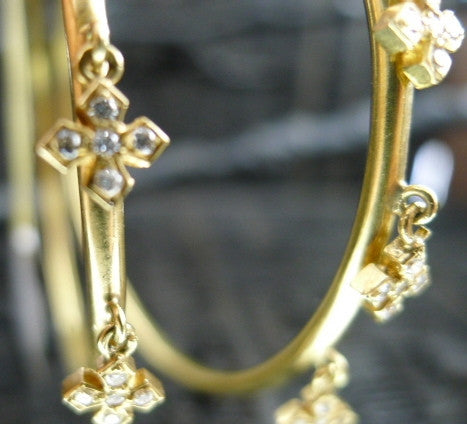 Loree Rodkin Diamond Disco Hoop Earrings with Maltese Crosses in 18K Yellow Gold