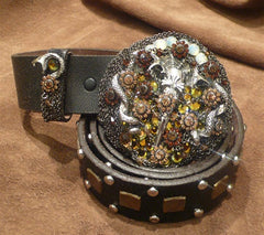 Ivy Belt with Serpent and the Sword Crystal Embellished Buckle on a Studded Strap