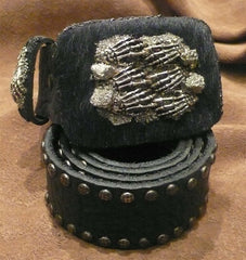 Ivy Belt "Dark Royalty" Skeleton Hands Belt Buckle on Faux Pony with Studded Belt