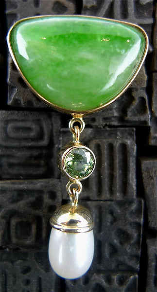 Carico Lake Green Turquoise, Demantoid Garnet, and Pearl Earrings in 18K Yellow Gold