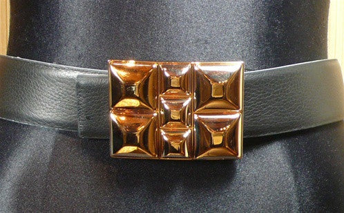 Orciani Gold Washed Pyramid Studded Buckle on Black Belt