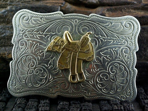 Old Rodeo Belt Buckle with a Saddle