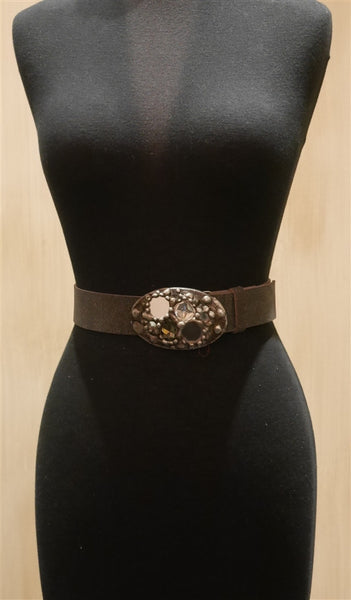 Mikal Winn Swarovski Crystals Silver Buckle and Black Belt