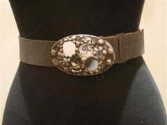 Mikal Winn Swarovski Crystals Silver Buckle and Black Belt