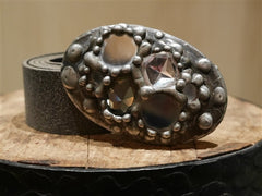 Mikal Winn Swarovski Crystals Silver Buckle and Black Belt