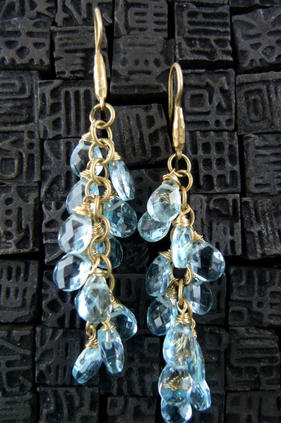 Talisman Unlimited Blue Topaz Pearvine Earrings in 14K Yellow Gold