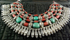 Old Tribal Necklace of Silver, Coral and Turquoise