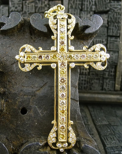 Loree Rodkin Large Vatican Cross in 18K Yellow Gold with Fancy Colored and White Diamonds