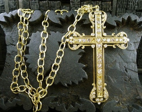 Loree Rodkin Large Vatican Cross in 18K Yellow Gold with Fancy Colored and White Diamonds
